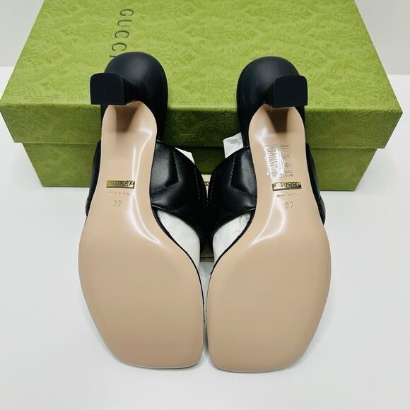 Gucci Marmont Chevron Double G 37/ US 7 Thong Heel Sandals Black Leather NIB - Picture 12 of 15